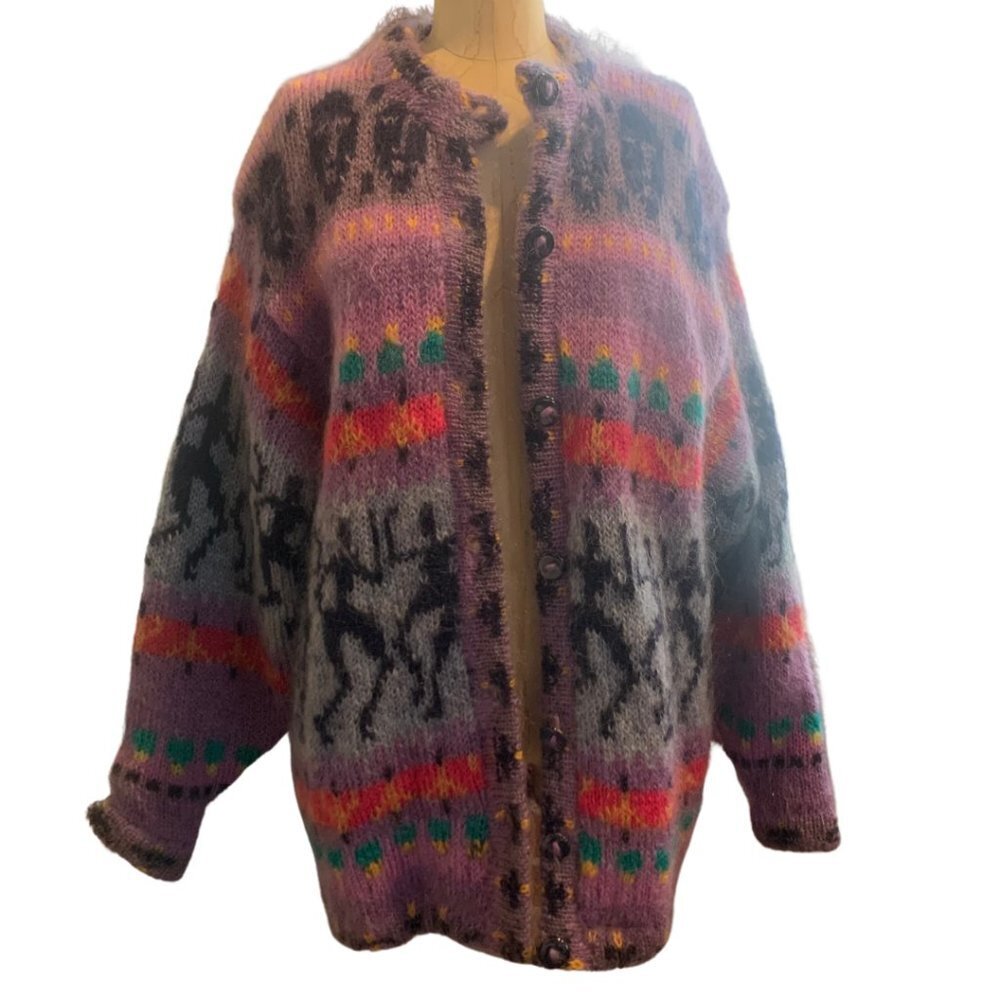 Vintage Siochain Mohair Ireland Handloomed Oversized Cardigan Womens Size M